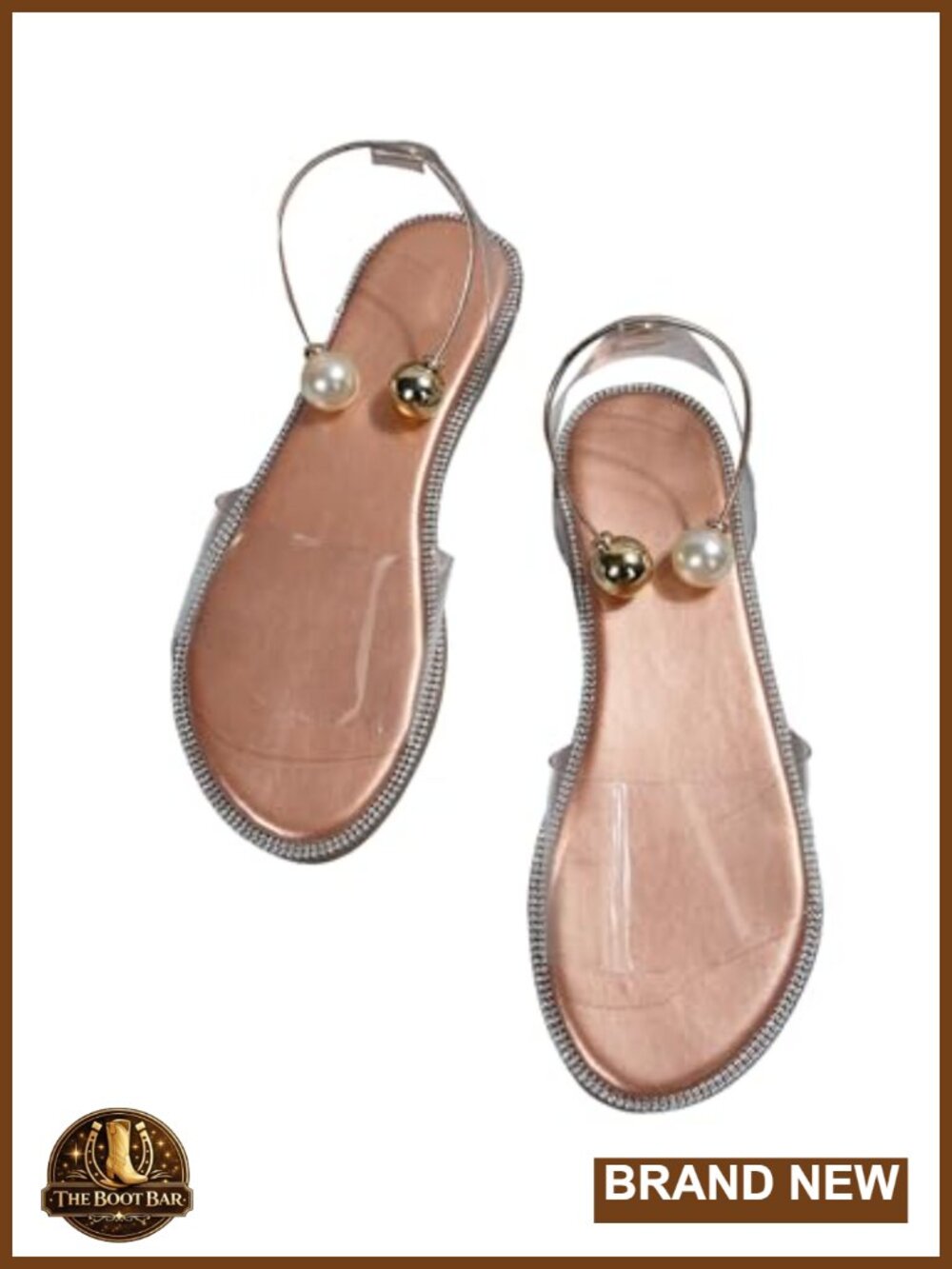 Pearl Decor Clear Straps Open Toe Flat Sandals Leather Beach